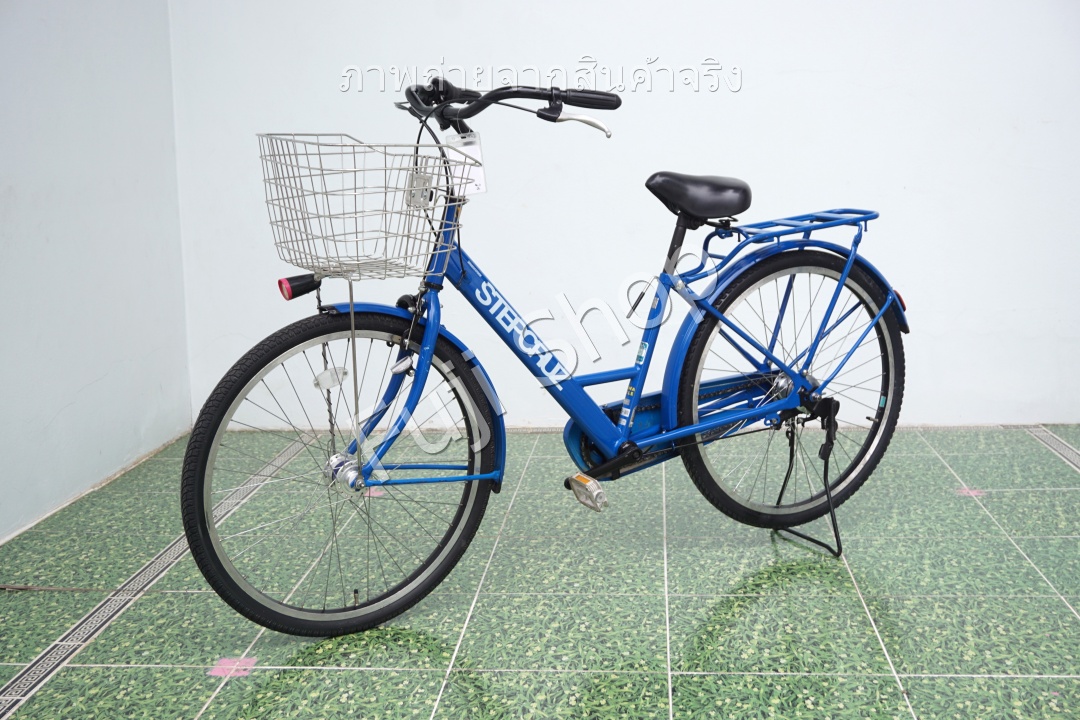 จักรยานแม่บ้านล้อโต ญี่ปุ่น - ล้อ 26x1.95 - เกียร์ดุม 3 สปีด - ไฟหน้าอัตโนมัติ - Bridgestone Stepcruz - สีฟ้า [จักรยานมือสอง]