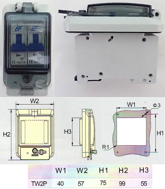Tibox รุ่น TW2P หน้ากากเบรกเกอร์ หน้ากากbreaker MCB สำหรับ2ช่อง