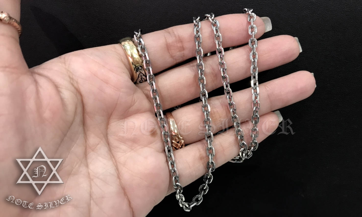 สร้อยเงินแท้ ลายคชกริต Size S รมดำ ตะขอดั้งเดิม 26" Sterling Silver 925 NSNL1830