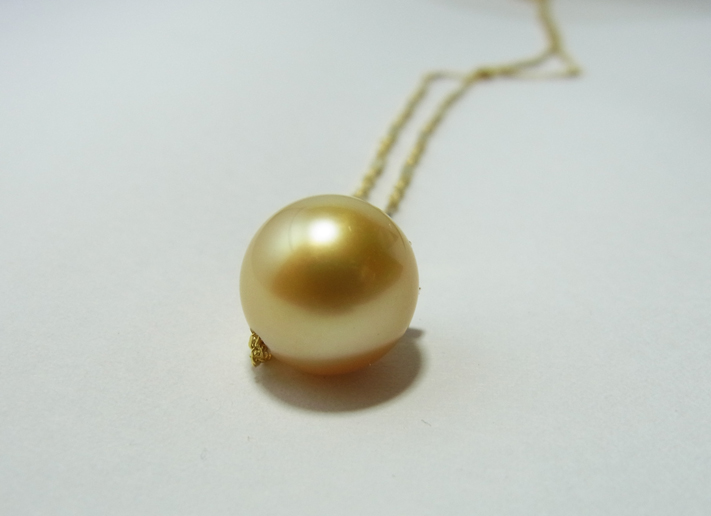 สร้อย Tin cup อิตาลี 18k,มุก south sea 11-12 มิล AAA สีทอง