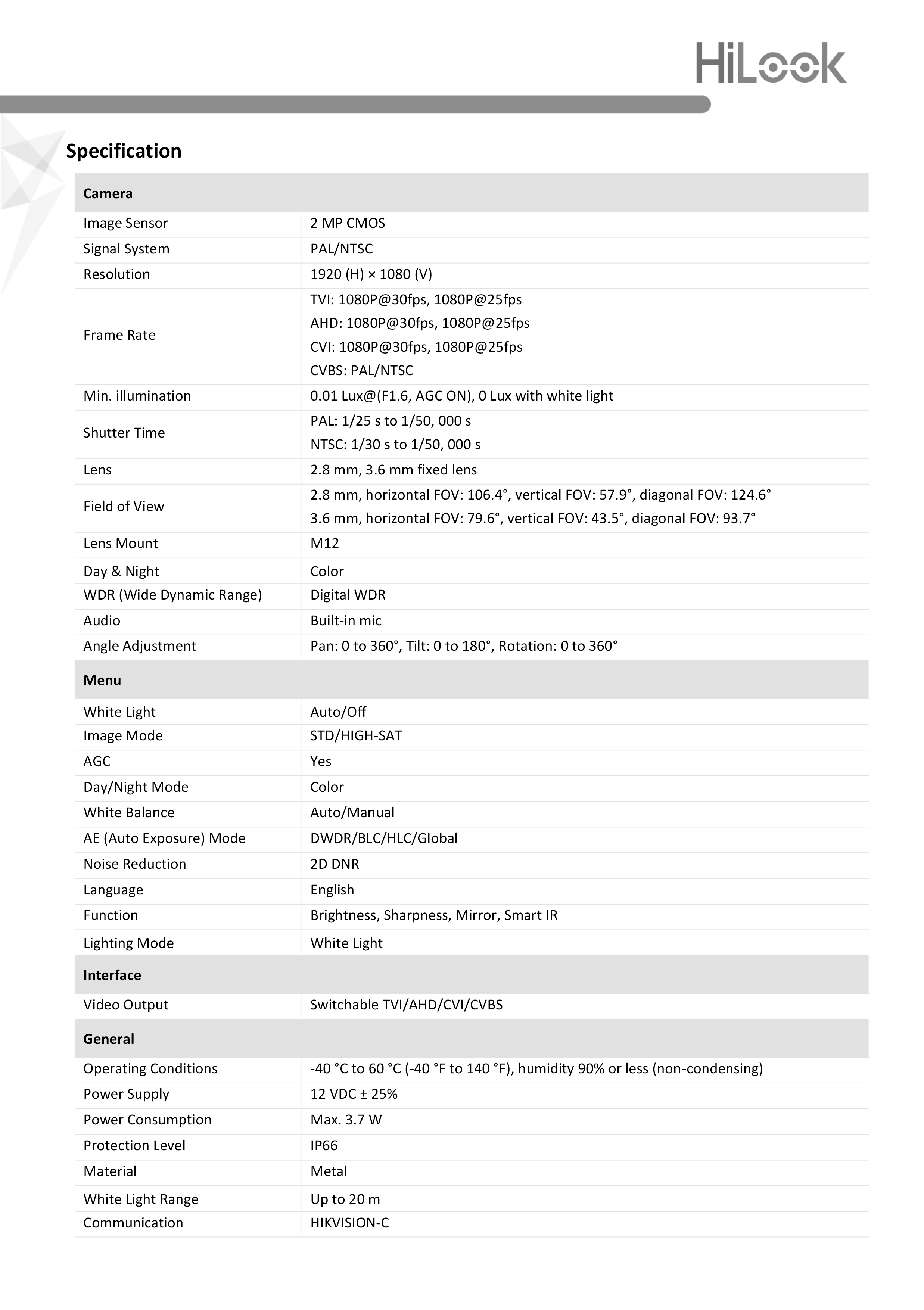 HILOOK THC-B127-MS ( 2.8 / 3.6 mm ) ล้องวงจรปิด 2ล้านพิกเซล Full Color + มีไมค์ในตัว BY BILLIONAIRE SECURETECH THC-B127-MS