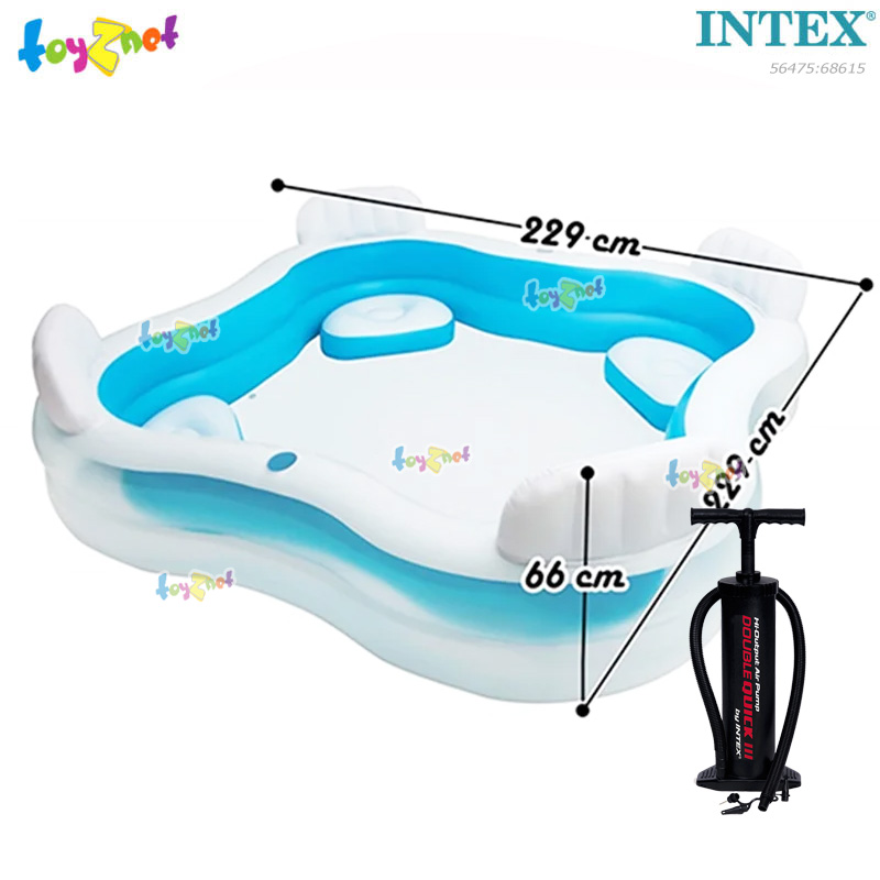 Intex Swim Center Family Lounge Pool 2.29x2.29x0.66 m no.56475 + Intex Double Quick III Air Pump (Inflate/Deflate) no.68615