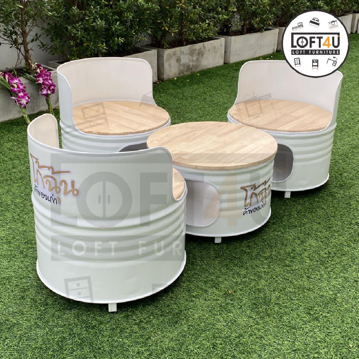 โต๊ะคาเฟ่ Cafe Table Set : wooden cushion / 3 seats