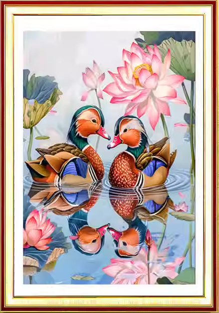 mandarin-1101 *สินค้าหมด* ชุดปักครอสติช ลายเป็ดแมนดารินคู่ในบึงบัว (ปักเต็มผืนผ้า ไม่มีเดินเส้น ผ้า11CTพิมพ์ลาย มีประกาย ปัก 3 เส้นเล็ก) ขนาด 50*68 ซม.ผ้าครอสติช 11CTพิมพ์ลายปักบนผ้า ไหมคอตตอน 52 สี ผังลาย เข็ม