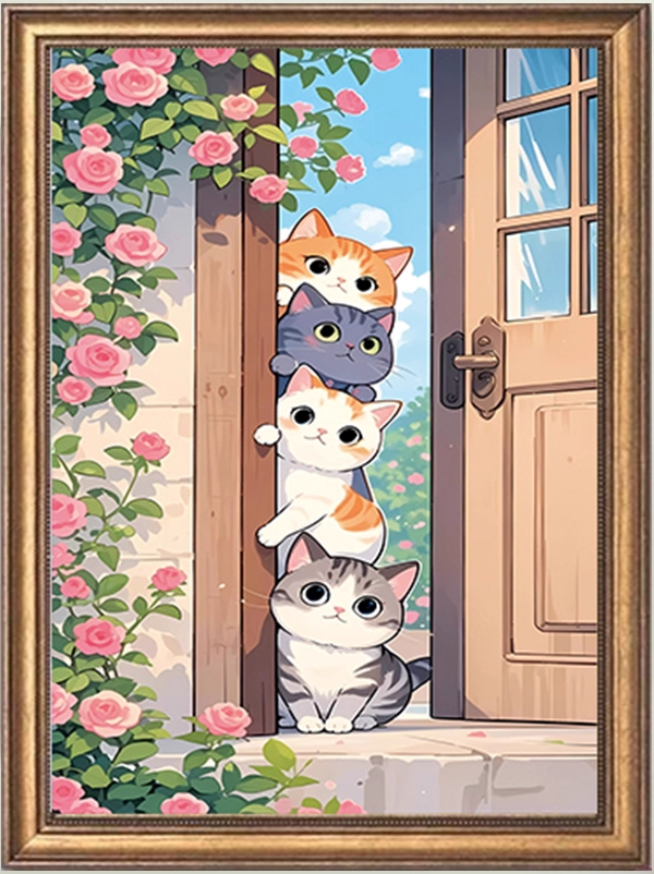 cat-1033 *สินค้าหมด* ชุดปักครอสติช ลายน้องแมวข้างประตู (ปักเต็มผืนผ้า ไม่มีเดินเส้น ผ้า11CT พิมพ์ลาย ปัก 3 เส้นเล็ก) ขนาด 52*84 ซม.ผ้าครอสติช 11CTพิมพ์ลายปักบนผ้า ไหมคอตตอน 33 สี ผังลาย เข็ม