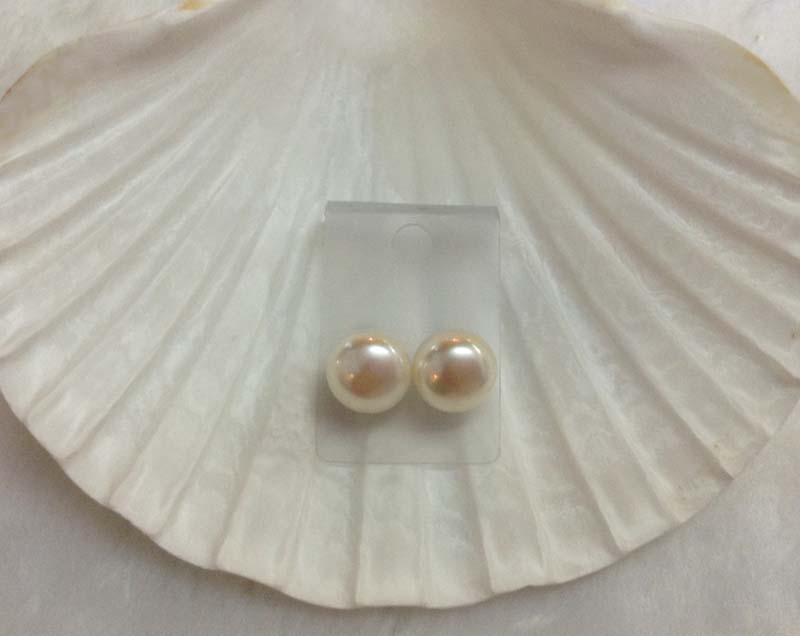 ต่างหูไข่มุกแท้ 11-12 มิล ก้านเงินแท้ มุกซาลาเปา