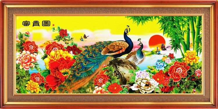 peacock-1121 *สินค้าหมด* ชุดปักครอสติช ลายนกยูงคู่ในสวนไม้มงคล (งานปักเต็มลาย ไม่มีเดินเส้น) ขนาด 110*55 ซม. ผ้าครอสติช 11CTพิมพ์ลายบนผ้า ไหมคอตตอน 61 สี ผังลาย เข็ม