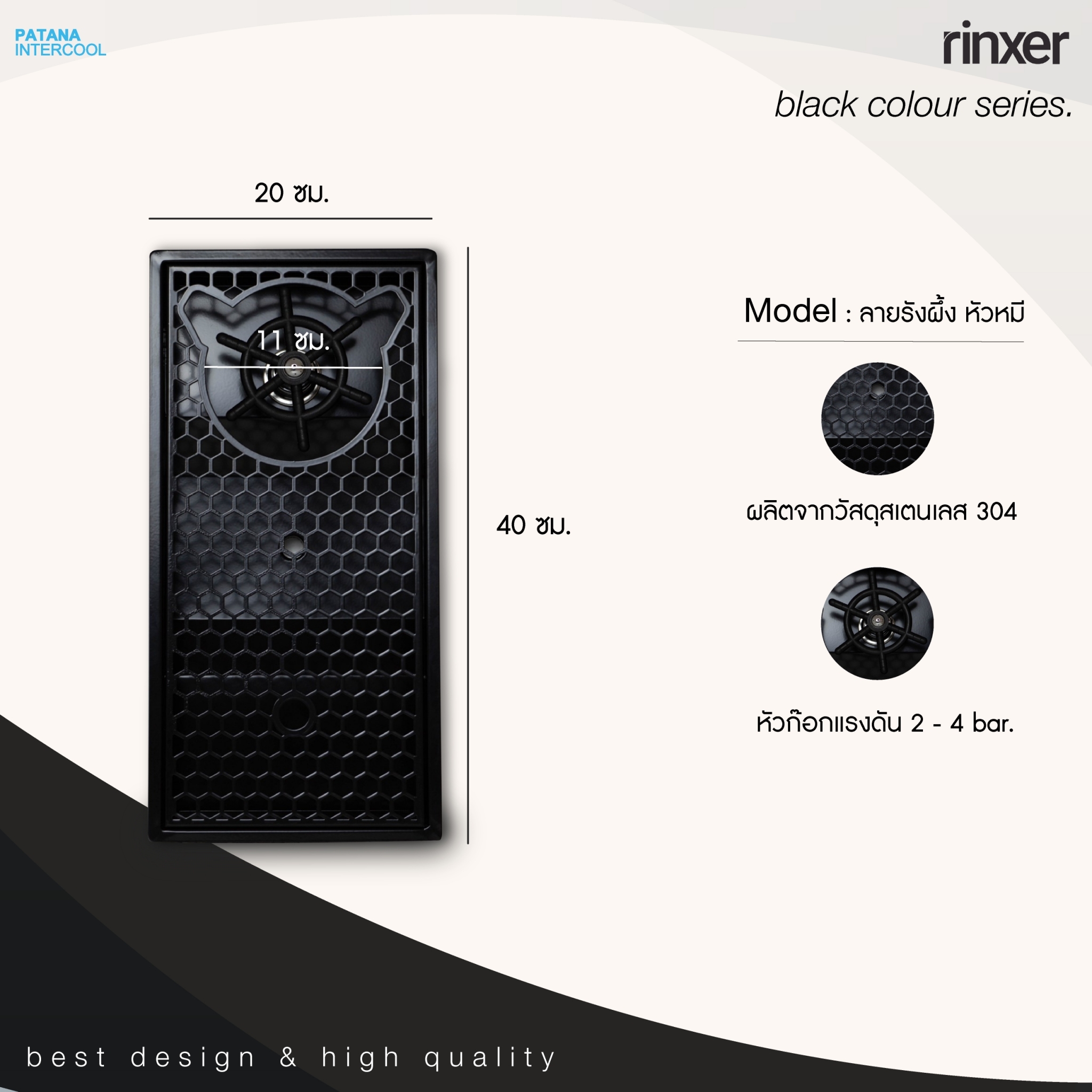 Rinser ที่ฉีดล้างแก้ว 1 หัวฉีดหัวหมี ลายรังผึ้ง สีดำ