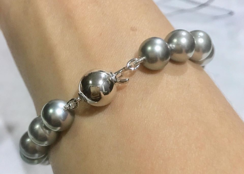 สร้อยข้อมือและต่างหู ไข่มุก south sea ขนาด 8.3-9.5 มิล กลม สีดำเทา