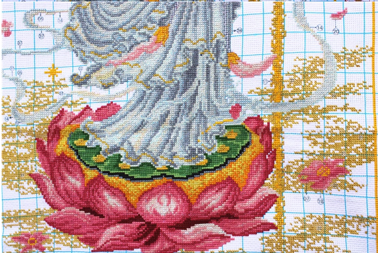 tep-1146 *สินค้าหมด* ชุดปักครอสติช ลายพระโพธิสัตว์กวนอิมปางประทานพร (ผ้า11CT พิมพ์ลาย ปัก 3 เส้นเล็ก) ขนาด 57*90 ซม.ผ้าครอสติช 11CTพิมพ์ลายปักบนผ้า+ไหมคอตตอน 38 สี+ผังลาย+เข็ม