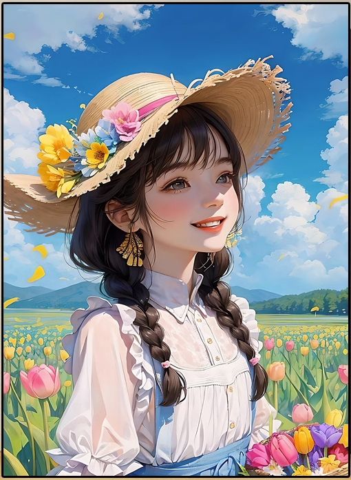 lady-1103 *สินค้าหมด* ชุดปักครอสติช ลายสาวน้อยในสวนทิวลิป (ปักเต็มผืนผ้า ไม่มีเดินเส้น ปักครั้งละ 3 เส้นเล็ก) ขนาด 43*57 ซม.ผ้าครอสติช 11CTพิมพ์ลายปักบนผ้า ไหมคอตตอน 54 สี ผังลาย เข็ม