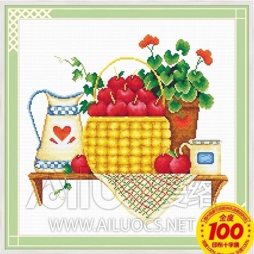 fruit-1021 *พร้อมส่ง* ชุดปักครอสติช ลายตะกร้าแอปเปิ้ล 2 (ไม่มีเดินเส้น ผ้า11CTพิมพ์ลาย ปักครั้งละ 3 เส้นเล็ก ไม่มีผังลาย พิมพ์ลายบนผ้าชัด ปักบนผ้าได้เลย ) ขนาด 52*52 ซม.ผ้าครอสติช 11CTพิมพ์ลายปักบนผ้า ไหมคอตตอน 32 สี เข็ม