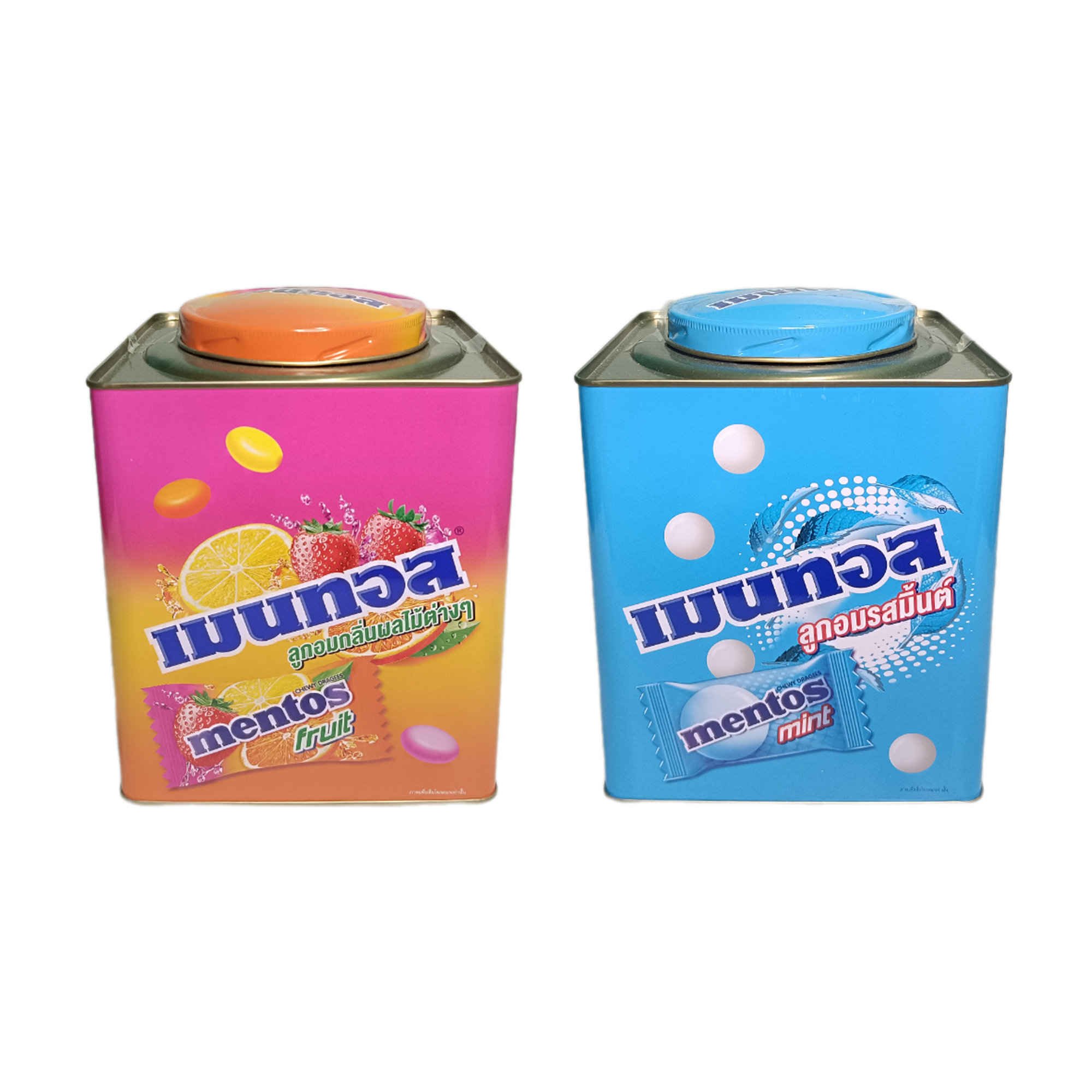 Mentos Metal Box Fruit Mint Candy ลูกอมเมนทอสกระป๋องเหล็ก รสผลไม้ รสมิ้นติ์ จำนวน 330 เม็ด