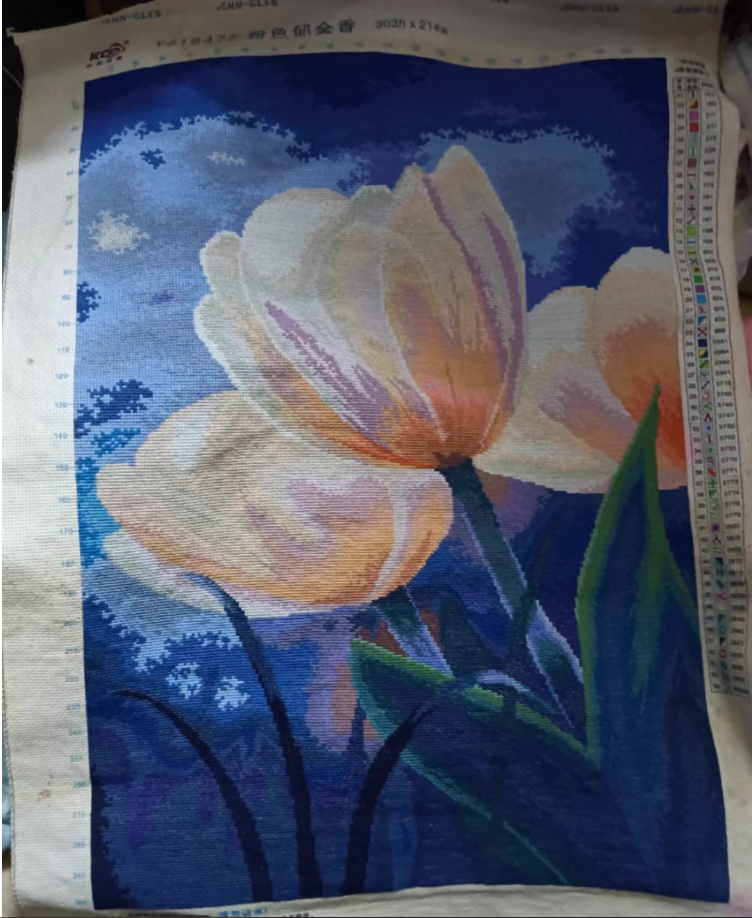 tulip-1003 *พร้อมส่ง* ชุดปักครอสติช ลายช่อทิวลิปขาว (ปักเต็มผืนผ้า ไม่มีเดินเส้น ปักครั้งละ 3 เส้นเล็ก) ขนาด 40*52 ซม.ผ้าครอสติช 11CTพิมพ์ลายปักบนผ้า ไหมคอตตอน 23 สี ผังลาย เข็ม