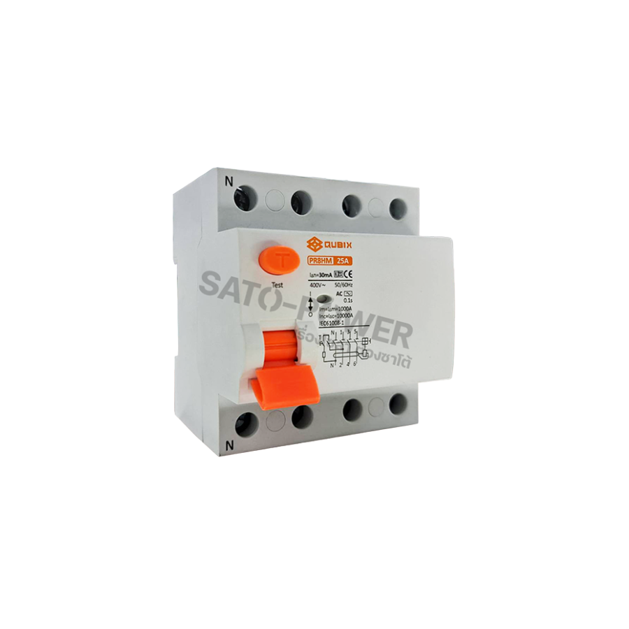 QUBIX l PR8HM 25A เบรกเกอร์กันดูด กระแสสลับ AC เมนเบรกเกอร์ 3L-N 3เฟส 4Pole 25A RCD Main Breaker l อุปกรณ์ป้องกันไฟดูด ไฟเกิน ไฟฟ้าลัดวงจร ไฟซ๊อต