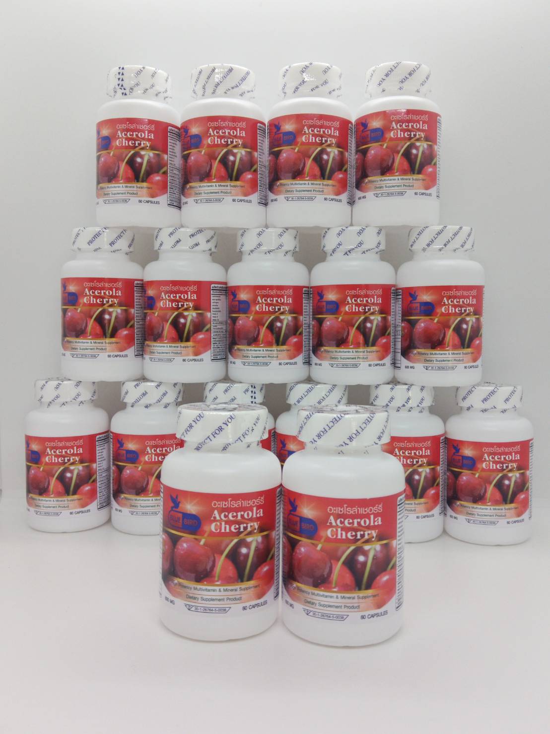 อะเซโรล่าเชอร์รี่ Acerola Cherry ตรา บลูเบิร์ด ขนาด 600 มิลลิกรัม 60 แคปซูล