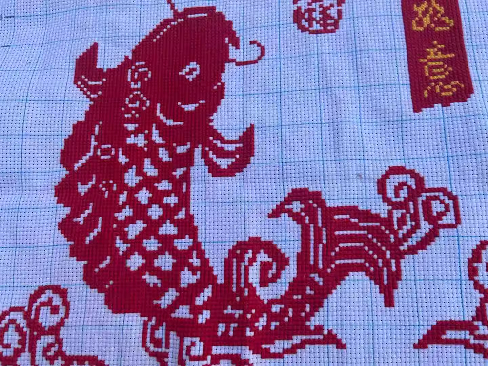 pla-1126 *สินค้าหมด* ชุดปักครอสติช ลายปลาหลี่ฮื้ออวยพรมงคล (ไม่มีเดินเส้น ไม่มีผังลาย พิมพ์ลายปักบนผ้าเลย ปัก 2 สี ปักครั้งละ 3 เส้นเล็ก) ขนาด 38*59 ซม.ผ้าครอสติช 11CTพิมพ์ลายปักบนผ้า ไหมคอตตอน 2 สี เข็ม