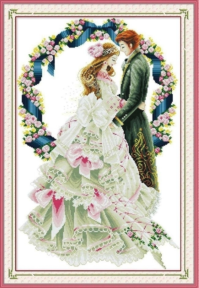 love-1009 *สินค้าหมด* ชุดปักครอสติช ลายวันแต่งงาน (ผ้า11CTพิมพ์ลาย ปัก 3 เส้นเล็ก) ขนาด 56*81 ซม.ผ้าครอสติช 11CTพิมพ์ลายปักบนผ้า+ไหมคอตตอน 44 สี+ผังลาย+เข็ม