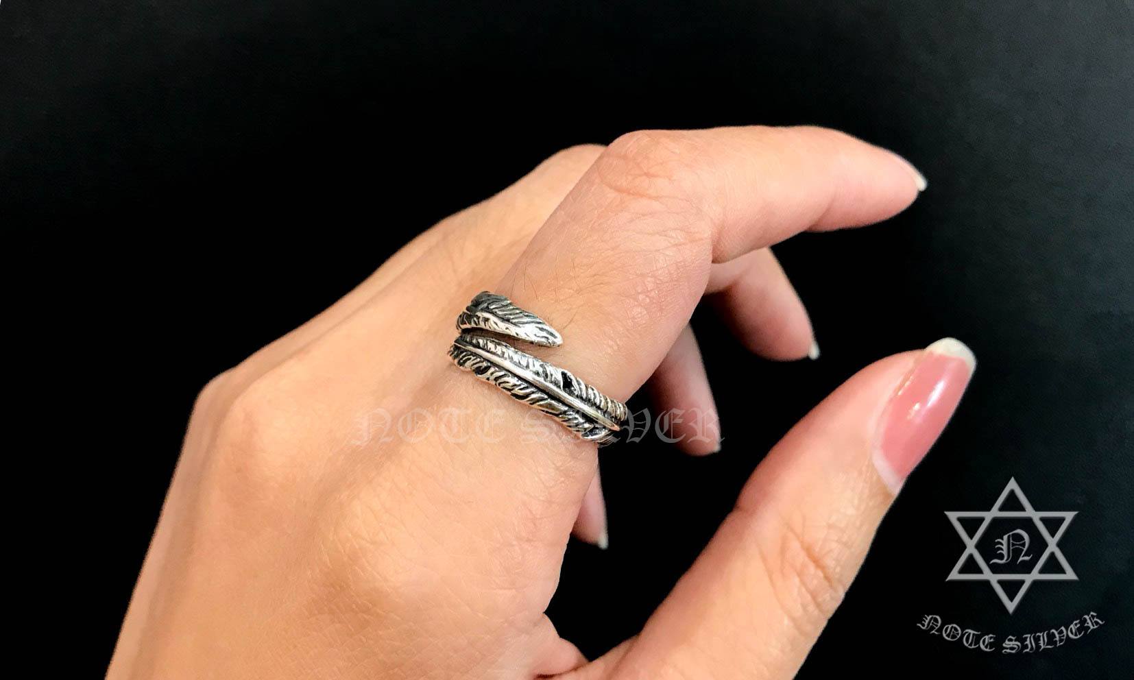 แหวนเงินแท้ ขนนก ปรับขนาดได้ Free Size Sterling Silver 925 NSRG1345
