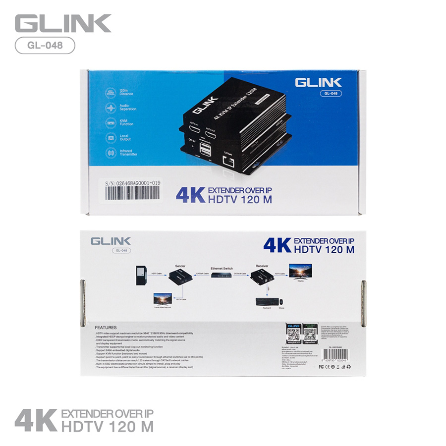 GLINK GL048 4K Extender Over IP HDTV 120M Kvm Function อุปกรณ์ขยายสัญญาณ GL-048 BY BILLIONAIRE SECURETECH GL048