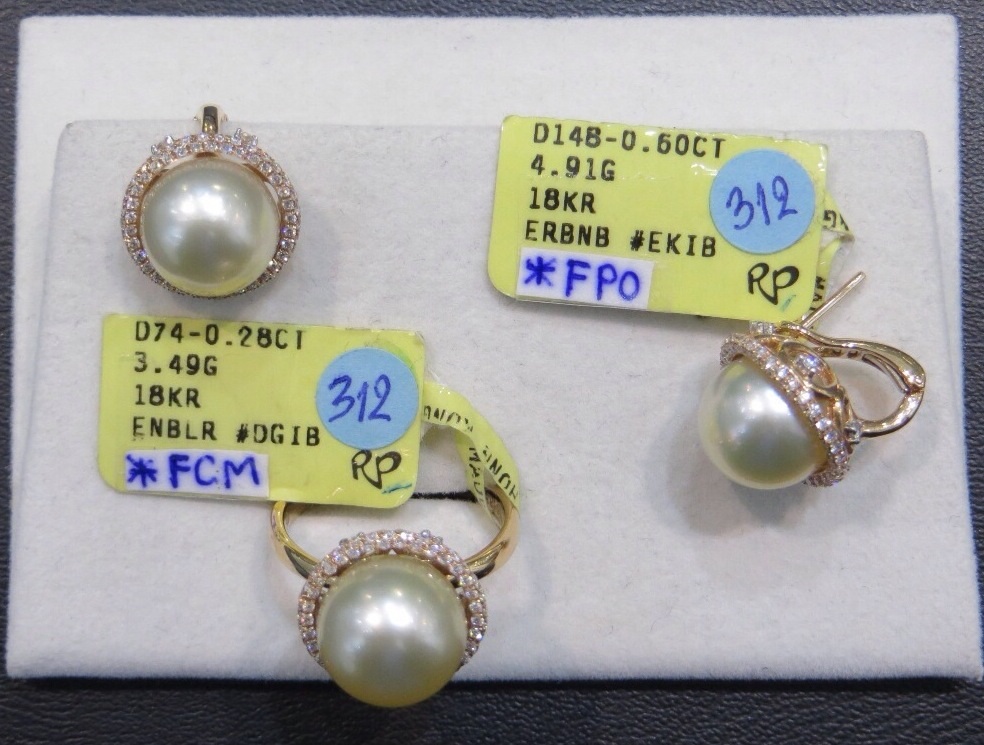 เซ็ตไข่มุก south sea 10-11 มิล ตัวเรือน พิ้งโกล 18k สีทอง เพชรแท้ น้ำ 97 เกรด AAA