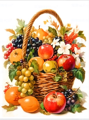 fruit-1100 *สินค้าหมด* ชุดปักครอสติช ลายตะกร้าผลไม้ (ไม่มีเดินเส้น ไม่มีผังลาย ผ้า11CTพิมพ์ลายปักบนผ้าเลย ปัก 3 เส้นเล็ก) ขนาด 40*50 ซม.ผ้าครอสติช 11CTพิมพ์ลายปักบนผ้า ไหมคอตตอน 22 สี เข็ม.