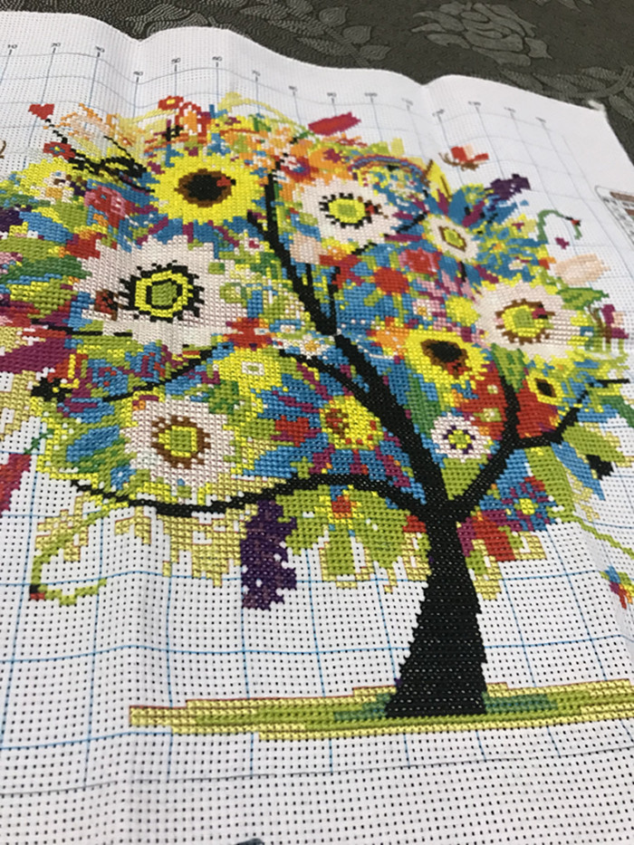 tree-1064 *พร้อมส่ง* ชุดปักครอสติช ลายต้นไม้ในฤดูหนาว (ไม่มีเดินเส้น) ขนาด 46*46 ซม.ผ้าครอสติช 11CTพิมพ์ลายปักบนผ้า ไหมคอตตอน 16 สี ผังลาย เข็ม