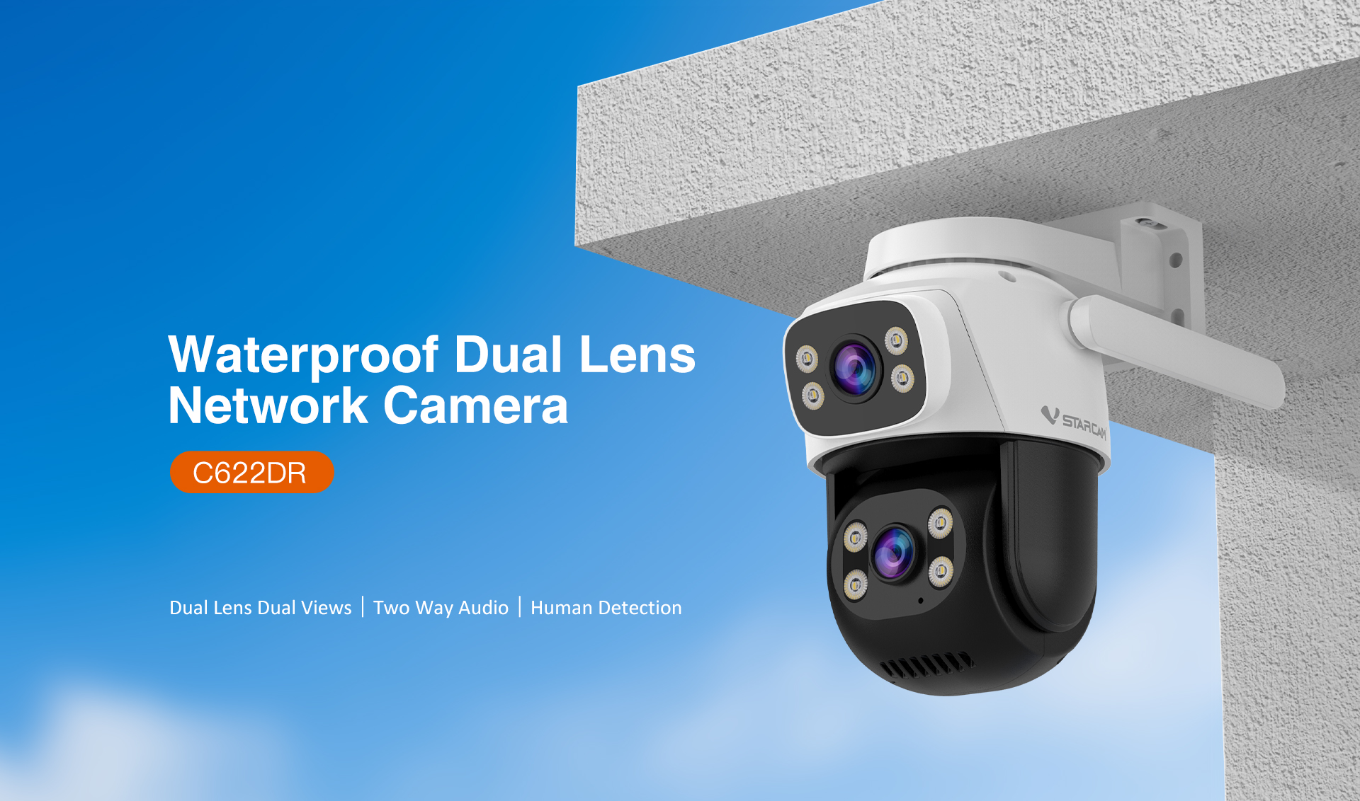 Vstarcam C622DR กล้องวงจรปิดระบบ IP WIFI 1+1 MP กล้องเลนส์คู่ Color Night Vision มีไมค์และลำโพงในตัว ติดตั้งภายนอกได้ BY BILLIONAIRE SECURETECH C622DR