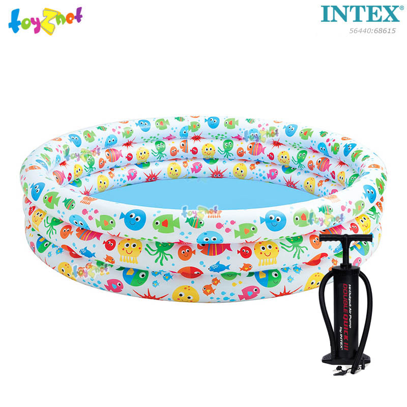 Intex Inflatable pool, little fish and friends 66 inch. (1.68x1.68x0.38 m.) No.56440 + Double-Quick III Hand Pump