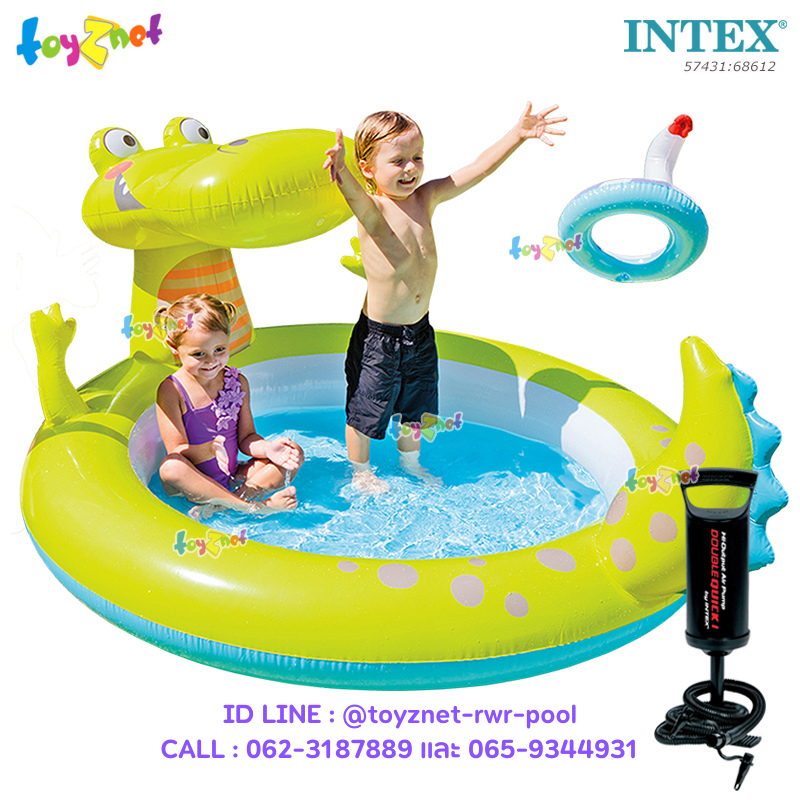 Intex ส่งฟรี สระเป่าลมน้ำพุ จระเข้แสนกล 1.98x1.60x0.91 ม. รุ่น 57431 + ที่สูบลมดับเบิ้ลควิ๊ก วัน
