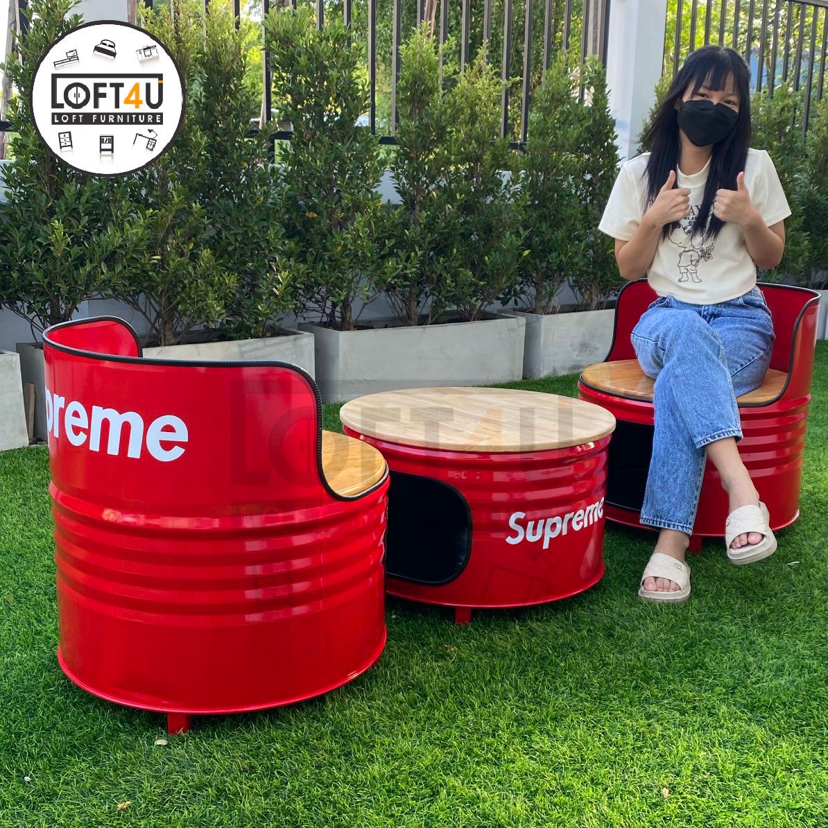 โต๊ะคาเฟ่2ที่นั่ง : Cafe Table Set : wooden cushion / 2 seats