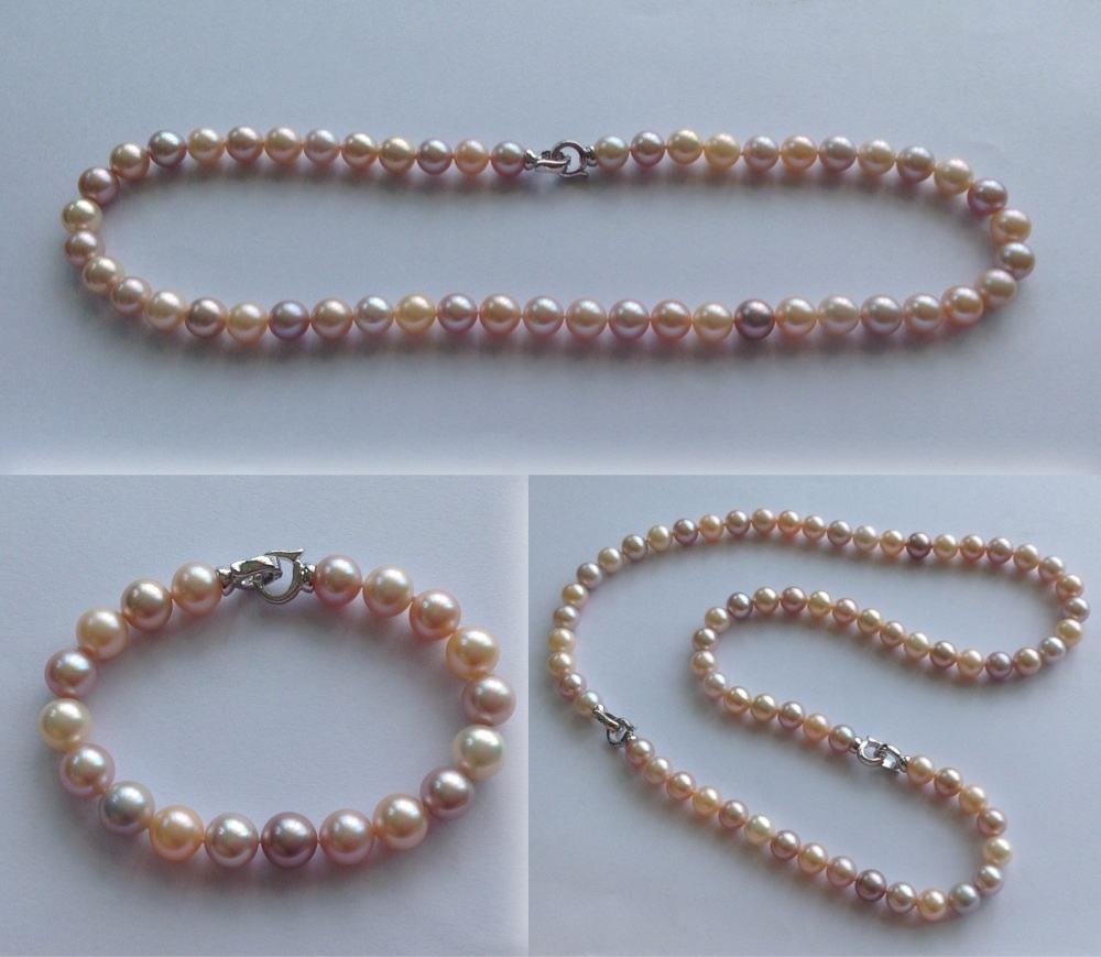 ชุดไข่มุกแท้ สร้อยคอและสร้อยข้อมือ ขนาด 8-8.5 มิล Multi-Color ,top grade