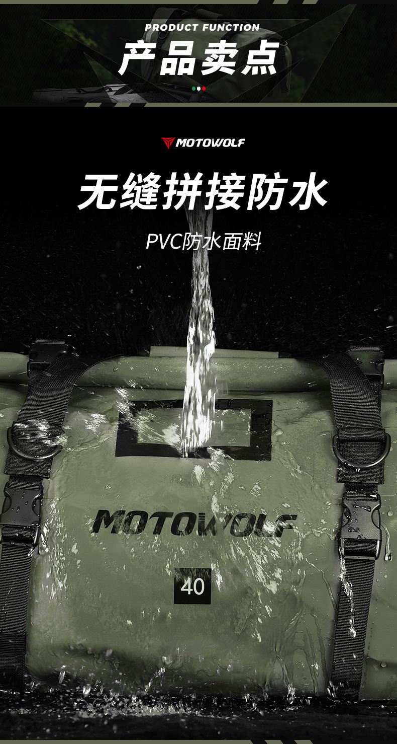 กระเป๋ากันน้ำ มัดท้าย สำหรับรถมอเตอร์ไซด์ Motowolf (แท้) 40L