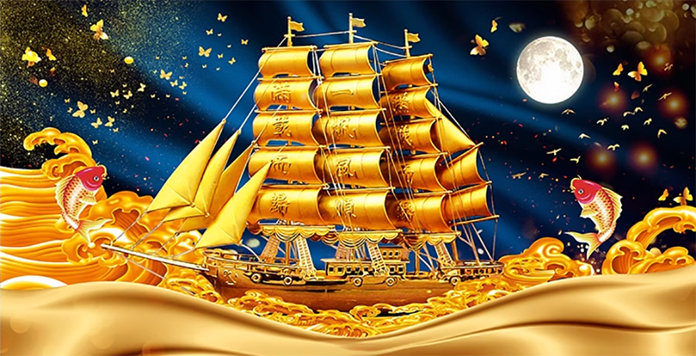 boat-1001 *สินค้าหมด* ชุดปักครอสติช ลายล่องเรือสำเภาทองคำ (ปักเต็มผืนผ้า ไม่มีเดินเส้น ผ้า11CT พิมพ์ลาย ปัก 3 เส้นเล็ก) ขนาด 100*55 ซม.ผ้าครอสติช 11CTพิมพ์ลายปักเต็มลายผ้า ไหมคอตตอน 39 สี ผังลาย เข็ม