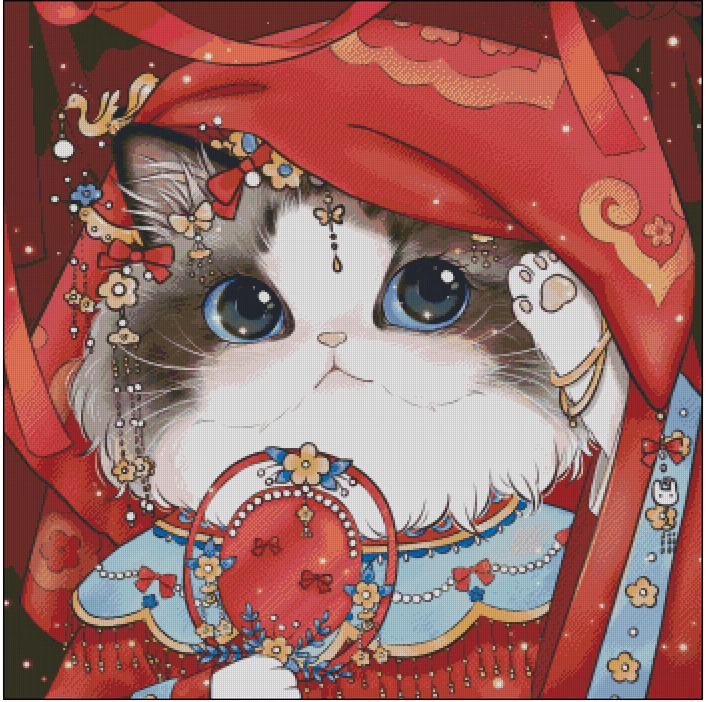 cat-1172 *สินค้าหมด* ชุดปักครอสติช ลายแมวน้อยน่ารัก 1 (งานปักเต็มลาย ไม่มีเดินเส้น) ปักครั้งละ 3 เส้นเล็ก ขนาด 50*50 ซม.ผ้าครอสติช 11CTพิมพ์ลายปักบนผ้า ไหมคอตตอน 27 สี ผังลาย เข็ม