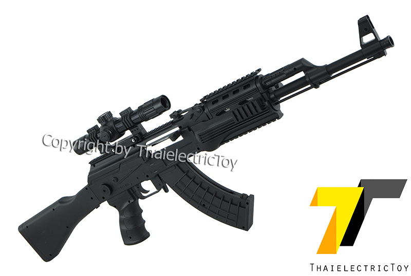 ปืนอัดลมพลาสติก AK12 ชักยิงทีล่ะนัด หนัก 1.2 Kg. ยาว 87 ซม. มีเลเซอร์ ใช้ลูกกระสุนพลาสติก 6 มิล