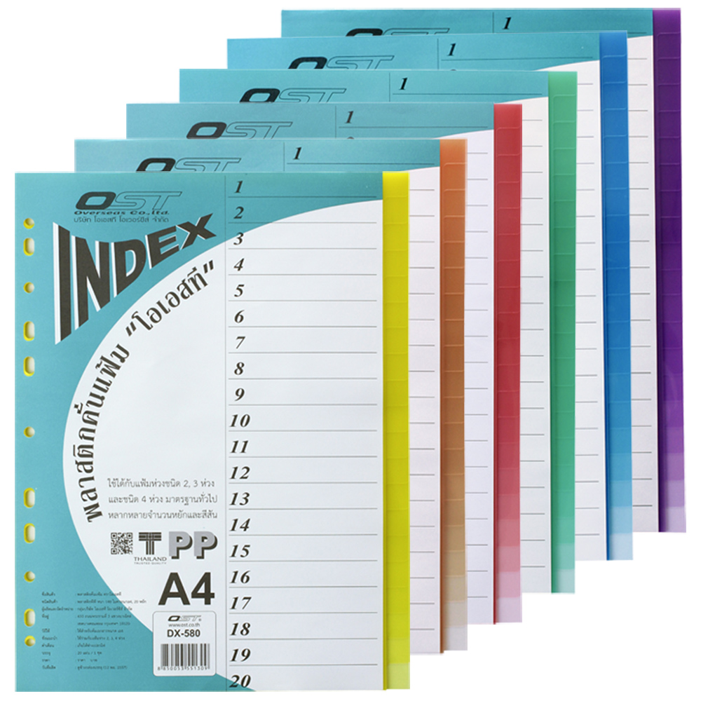 20 Tabs Index Divider A4 Translucent Colors DX-580