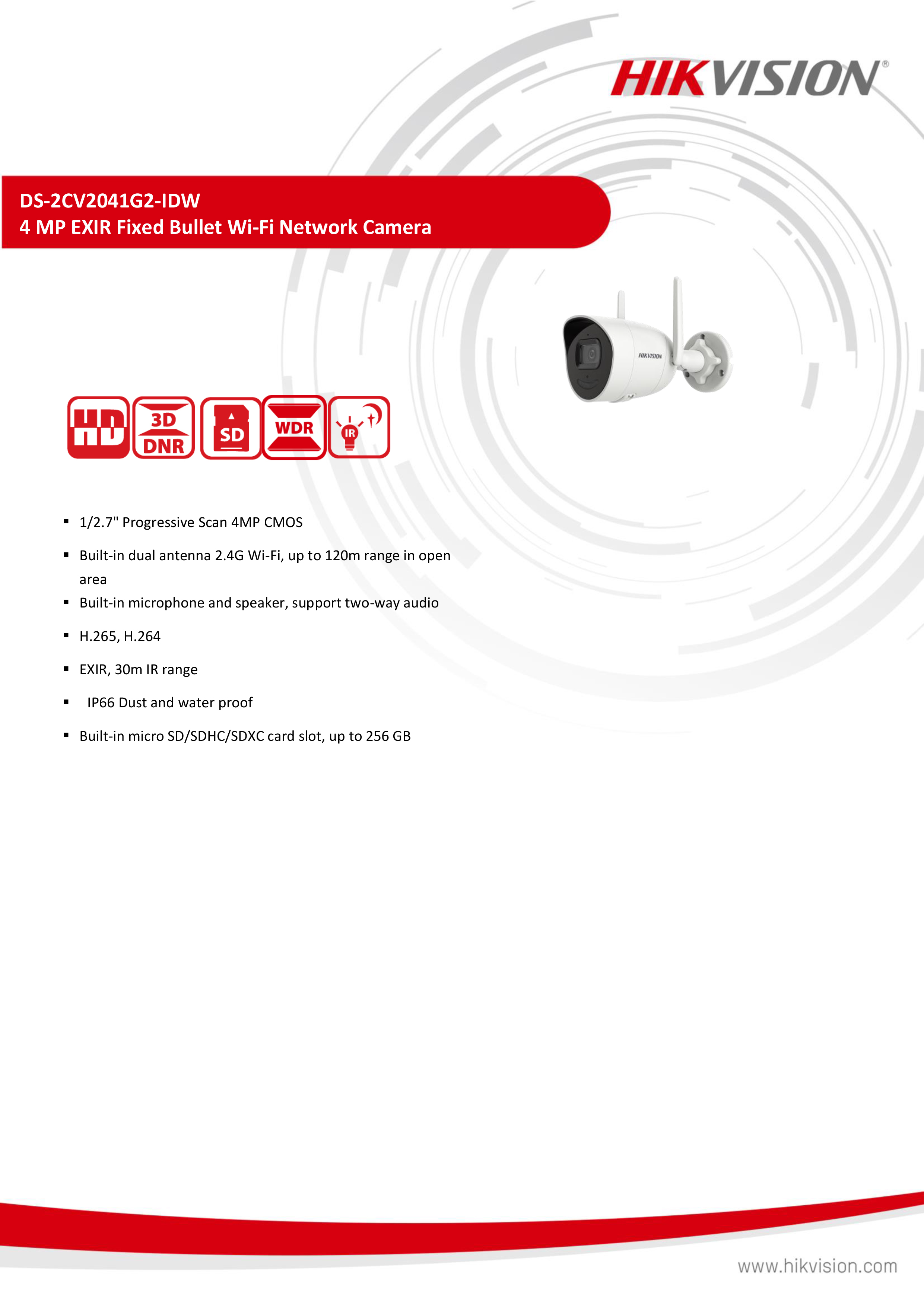 HIKVISION DS-2CV2041G2-IDW (2.8 mm) IP WIFI CAMERA 4MP มีไมค์+ลำโพง **ใช้งานเดี่ยวๆไม่ได้ ต้องใช้ร่วมกับเครื่องบันทึกเท่านั้น** BY BILLIONAIRE SECURETECH DS-2CV2041G2-IDW (2.8 mm)