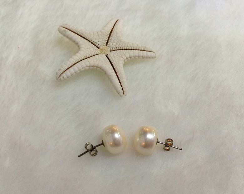 ต่างหูไข่มุกแท้ 11-12 มิล ก้านเงินแท้ มุกซาลาเปา