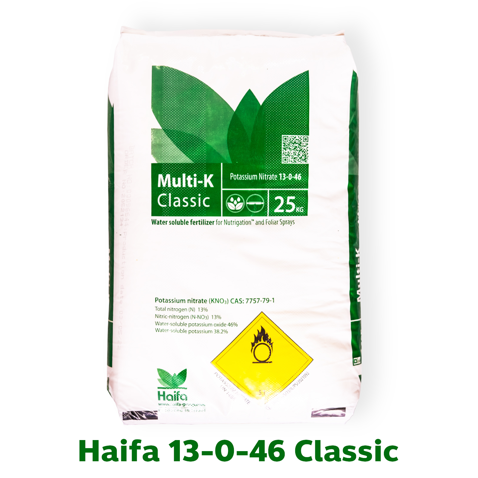 KNO3 Potassium Nitrate ปุ๋ยเกล็ด Haifa Multi-K Classic (13-0-46) อิสราเอล เกรดใช้งานทั่วไป บรรจุ 25 กิโลกรัม