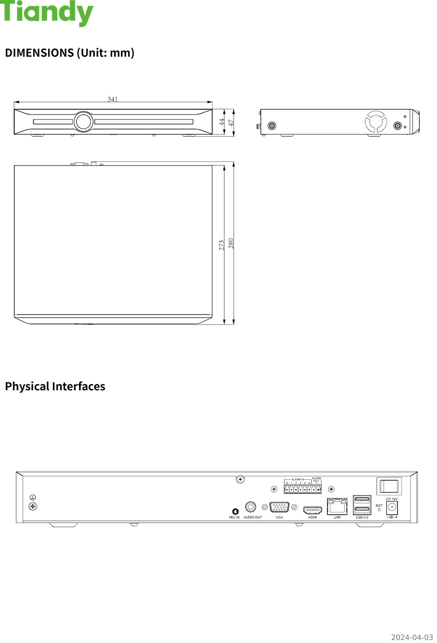 TIANDY TC-R3220 SPEC:I/B/K/V3.1 NVR 20CH H.265 2SATA BY BILLIONAIRE SECURETECH TC-R3220 SPEC:I/B/K/V3.1