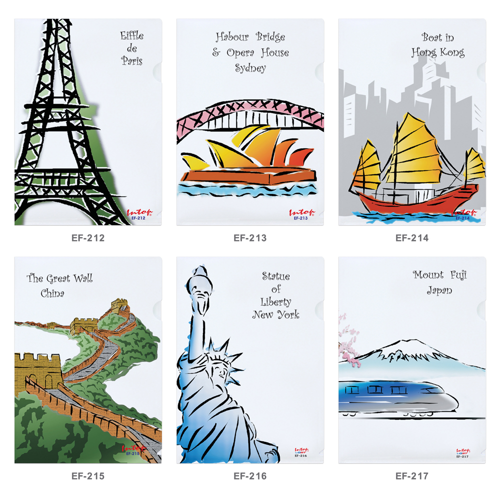 L-Type Plastic Folders A4 with Landmark Pattern Printed