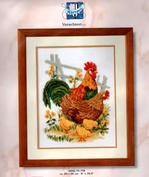 kai-1023 *สินค้าหมด* ชุดปักครอสติช ลายครอบครัวไก่ (ไม่มีเดินเส้น ผ้า11CTพิมพ์ลาย ปัก 3 เส้นเล็ก) ขนาด 39*45 ซม.ผ้าครอสติช 11CTพิมพ์ลายปักบนผ้า+ไหมคอตตอน 28 สี+ผังลาย+เข็ม