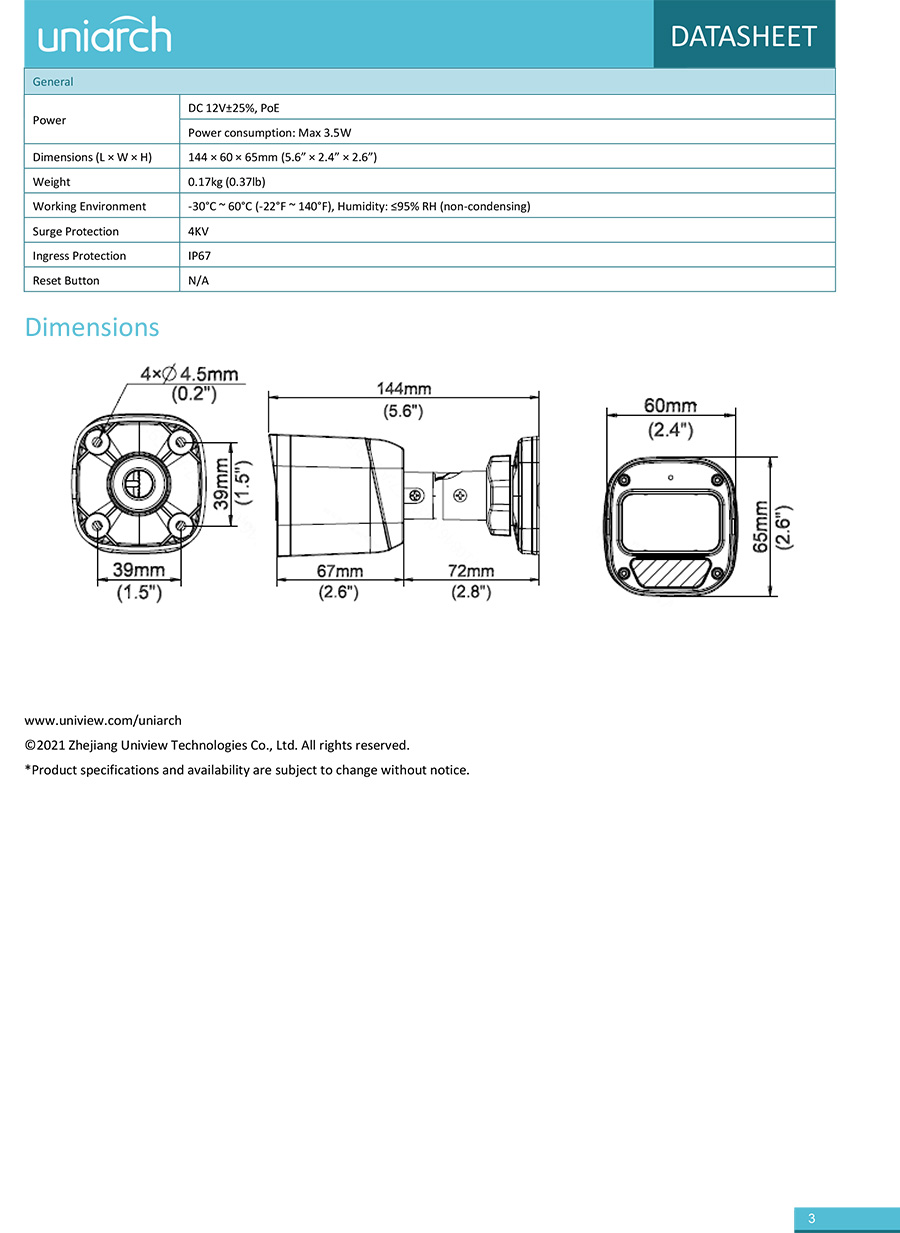 UNIARCH IPC-B122-APF28(40) กล้องวงจรปิด IP CAMERA 2MP มีไมค์ในตัว H.265 IP67 ONVIF POE BY BILLIONAIRE SECURETECH IPC-B122-APF28(40)
