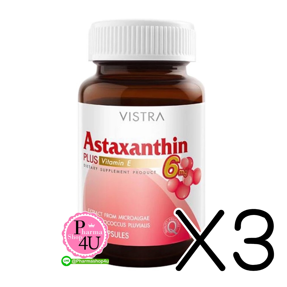 (ซื้อ3 ราคาพิเศษ) Vistra Astaxanthin 6mg 30แคปซูล วิสทร้า แอสตาแซนธีน 6มก.
