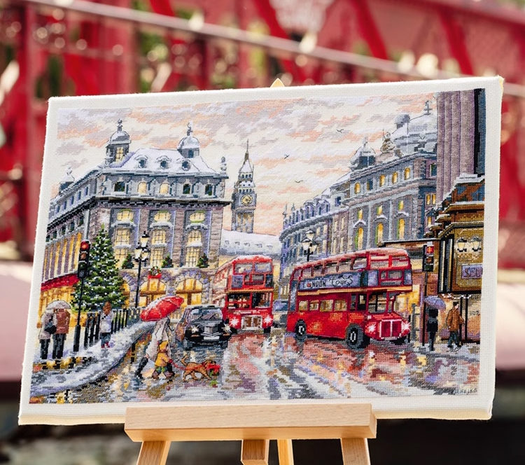 view-1106 *สินค้าหมด* ชุดปักครอสติช ลายเมืองลอนดอน (ผ้า14CTพิมพ์ลาย ปัก 2 เส้นเล็ก) ขนาด 54*41 ซม.ผ้าครอสติช 14CTพิมพ์ลายปักบนผ้า ไหมคอตตอน 37 สี ผังลาย เข็ม