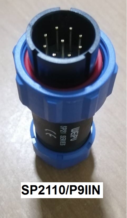 "WEIPU" Connector SP2110/P9 IIN 9pole 5A IP68, cable OD.7-12mm, สายไฟ 0.75 sq.mm ตัวผู้เกลียวในกลางทาง