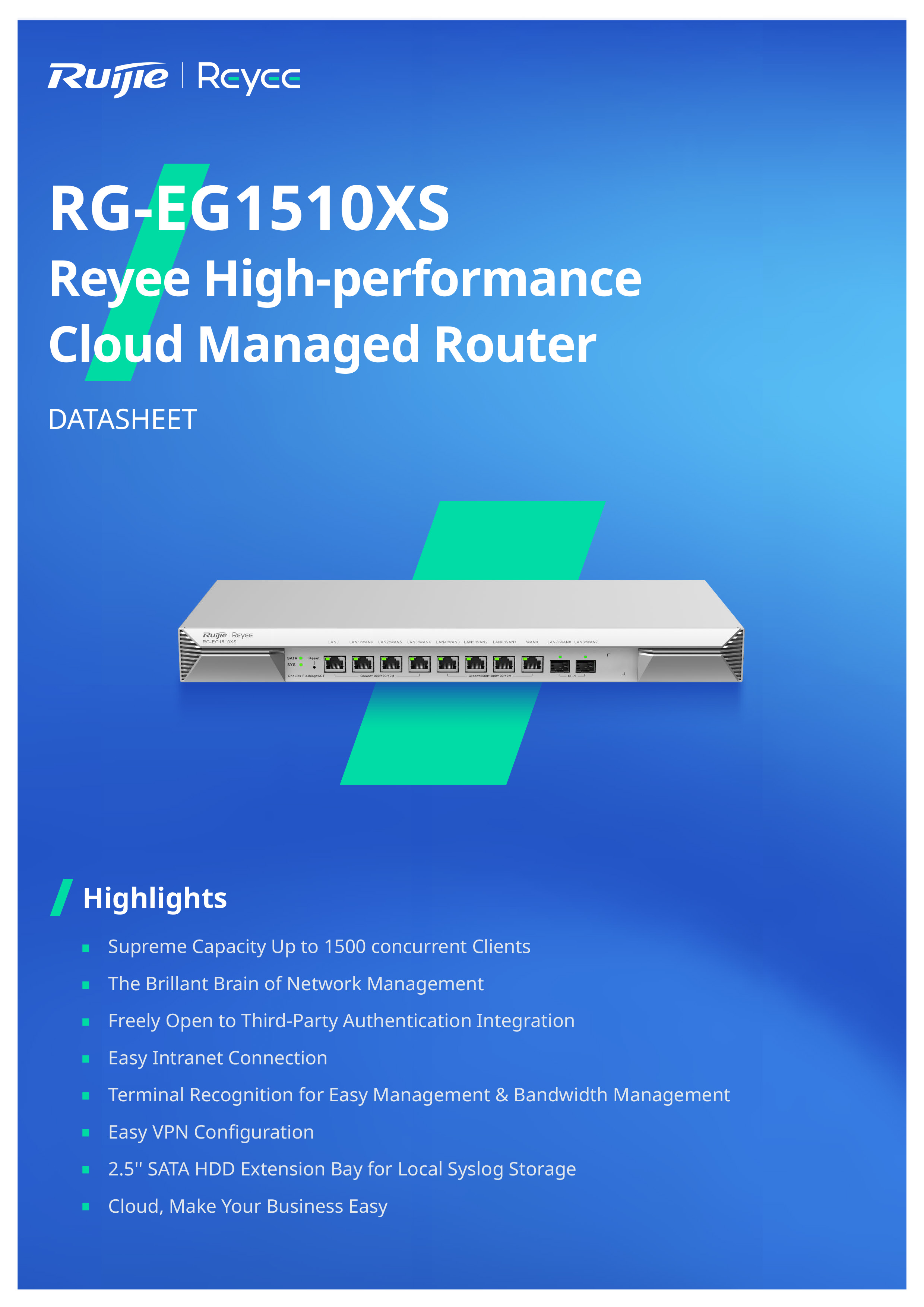 RUIJIE RG-EG1510XS: EG FLAGSHIP ROUTER, 1500 Client User, IPsec VPN 1,000 Tunnels, 4 Gbps BY BILLIONAIRE SECURETECH RG-EG1510XS