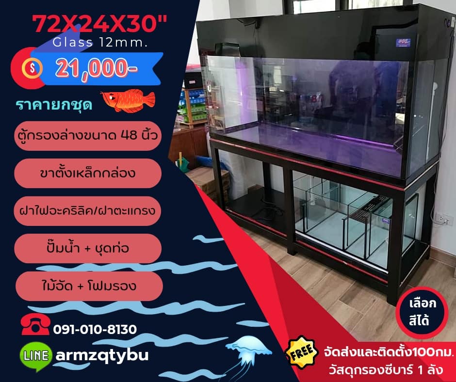 TP Service บริการรับติดตั้งตู้ปลา รับทำบ่ปลาคราฟ ตู้ปลาขนาด 72x24x30 Glass 12 mm.