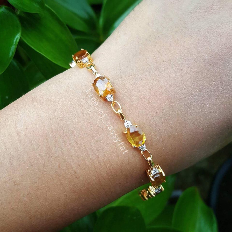 สร้อยข้อมือบุษราคัมบางกะจะ เรือนทองแท้เพชรแท้ Yellow sapphire